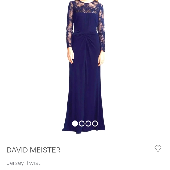 David Meister Full Length Long Sleeve Lace and Jersey Navy Gown  14 - Picture 5 of 11
